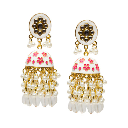 Bindhani-Gold-Plated-Kundan-Stones-Beads-White-Pink-Pearl-Drops-Meenakari-Jhumka-Earrings-For-Women-and-girls