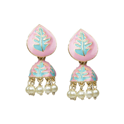 Bindhani-Gold-Plated-Light-Pink-Meenakari-Small-Jhumki-For-Women-and-Girls