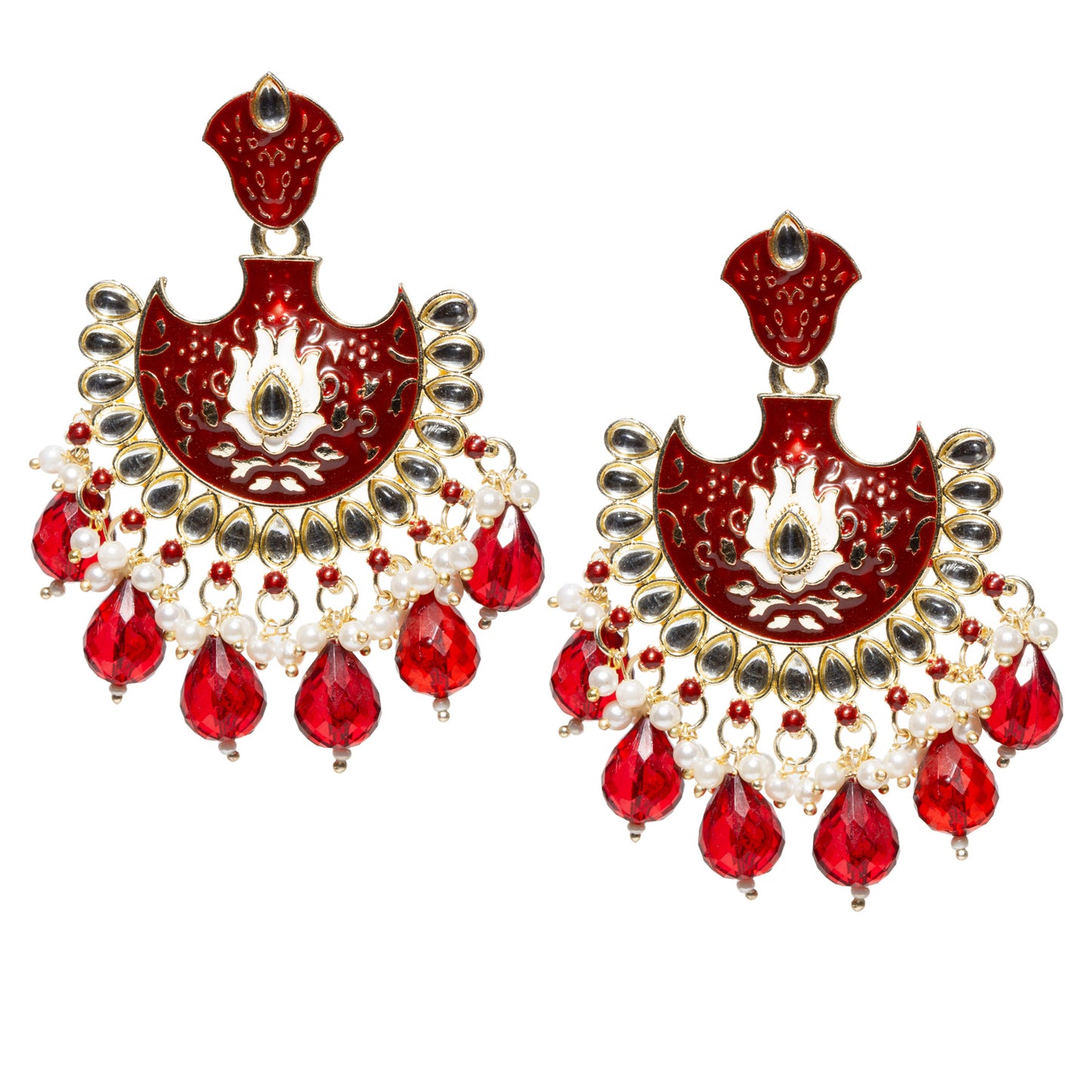 Bindhani-Gold-Plated-Maroon-Color-Drop-Meenakari-Kundan-Earrings-For-Women-and-Girls