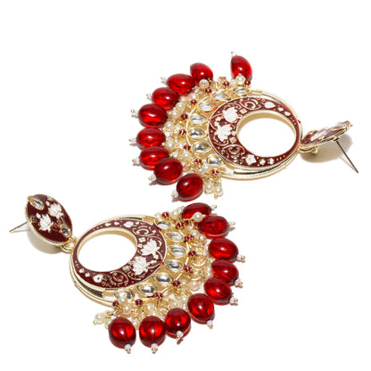 Bindhani-Gold-Plated-Maroon-Drop-Kundan-Dangler-Meenakari-Earrings-For-Women-and-Girl