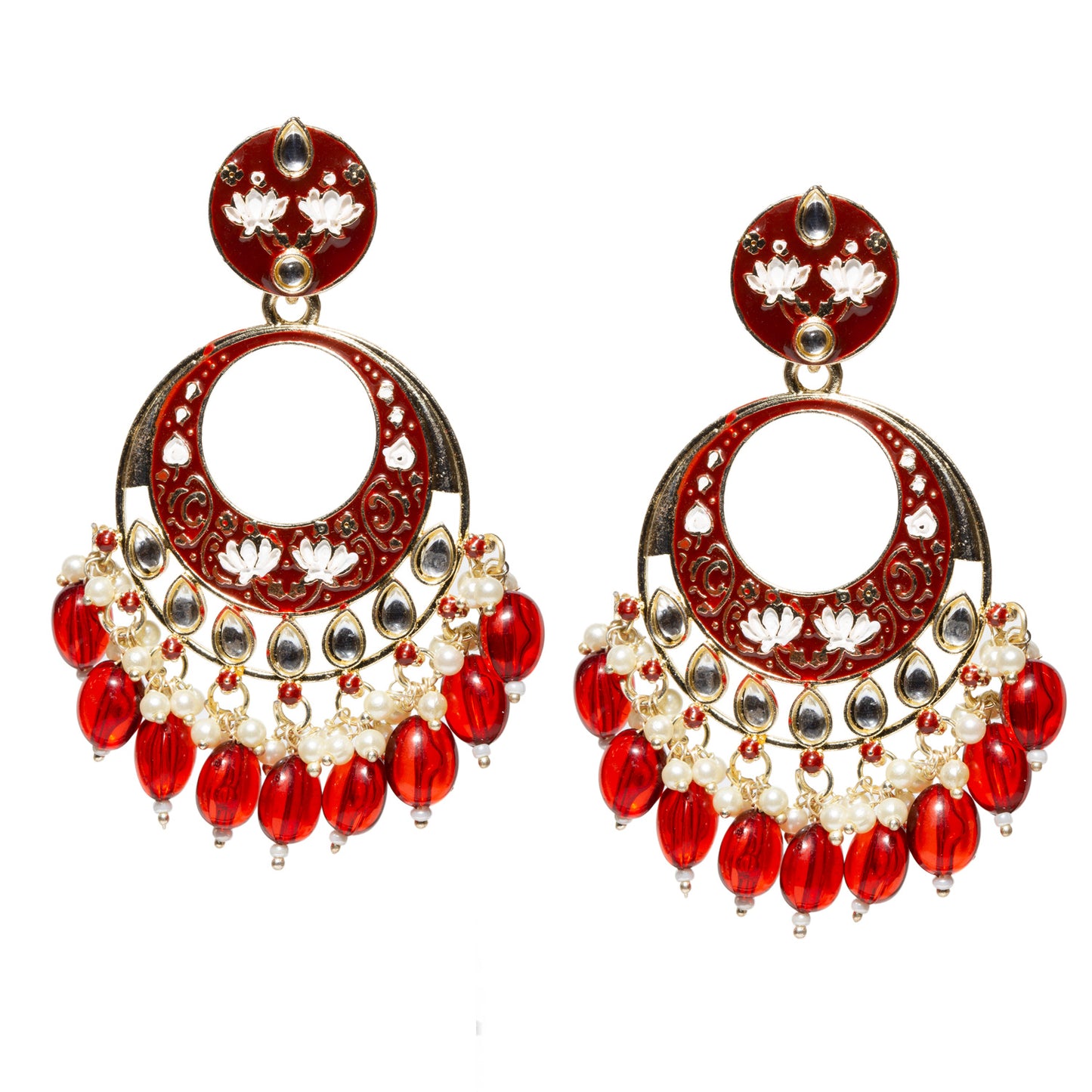 Bindhani-Gold-Plated-Maroon-Drop-Kundan-Dangler-Meenakari-Earrings-For-Women-and-Girls