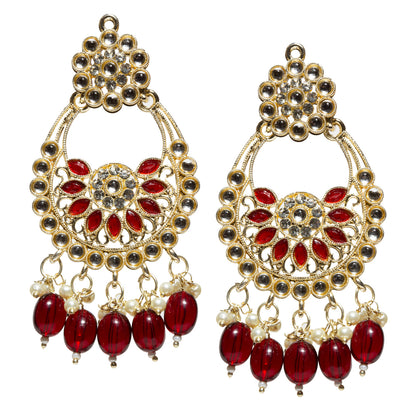 Bindhani-Gold-Plated-Maroon-Drop-Kundan-Danglers-Earrings-For-Women-and-Girls