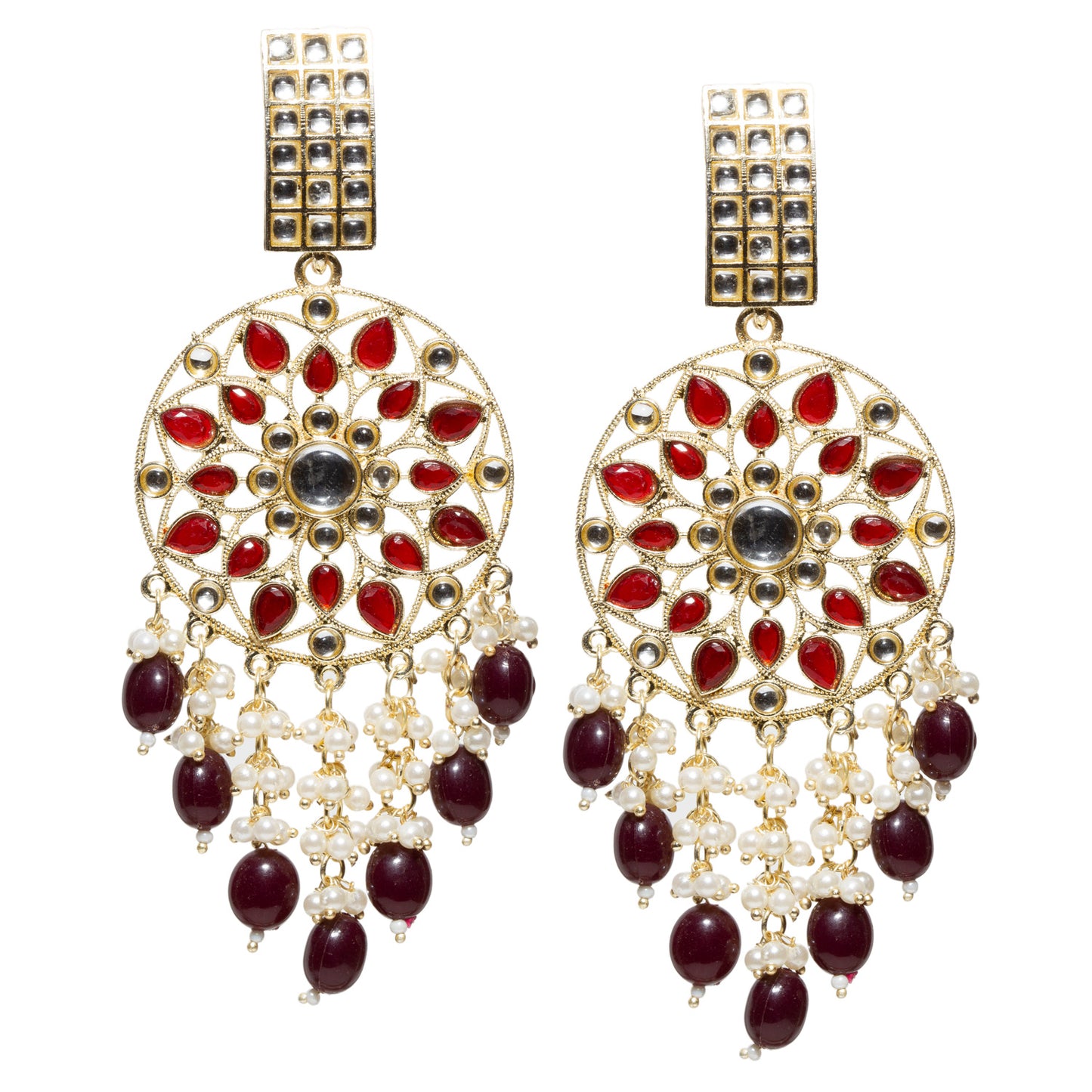 Bindhani-Gold-Plated-Maroon-Drops-Kundan-Stone-Earrings-For-Women-and-Girls