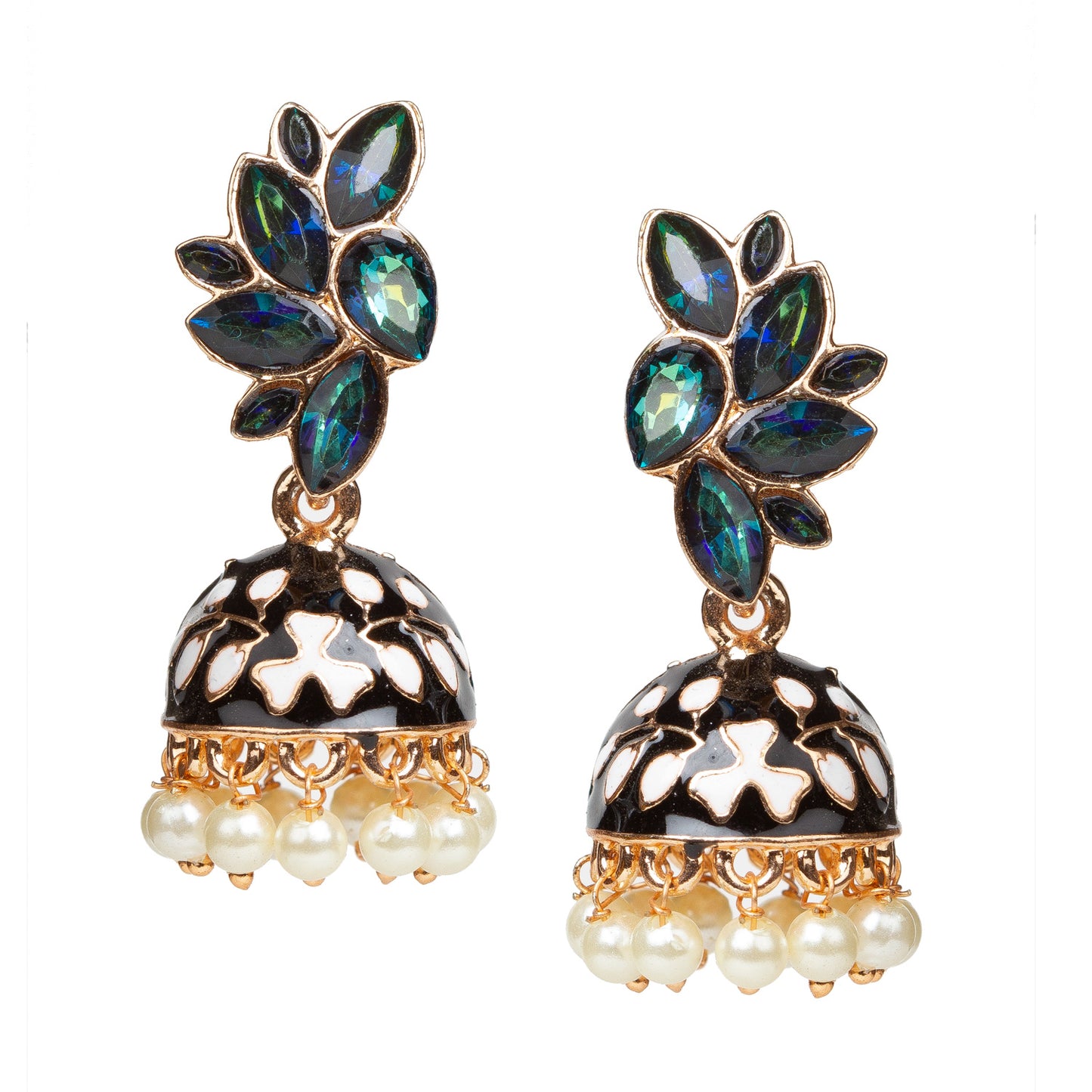 Bindhani-Gold-Plated-Meenakari-Black-Color-Small-Jhumkai-For-Women