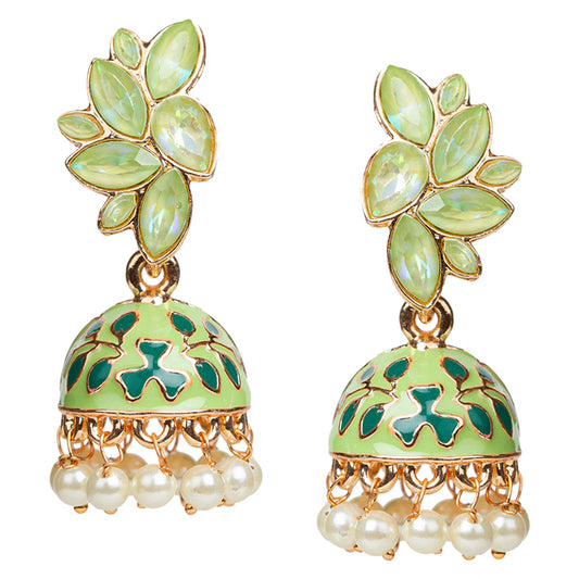 Bindhani-Gold-Plated-Meenakari-Parrot-Green-Color-Small-Jhumkai-For-Women