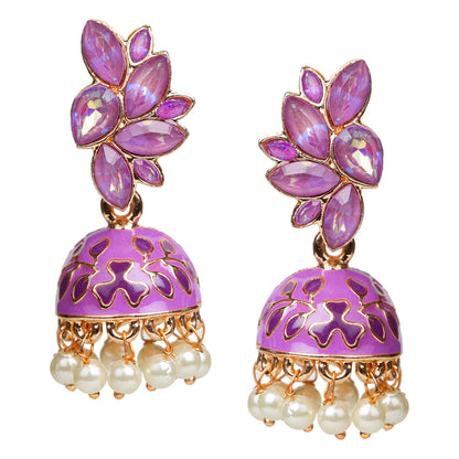 Bindhani-Gold-Plated-Meenakari-Purple-Color-Small-Jhumkai-For-Women