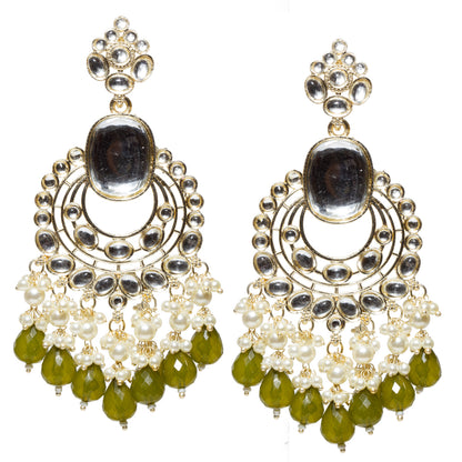 Bindhani-Gold-Plated-Mehandi-Green-Color-Long-Kundan-Earrings-For-Women-and-Girls