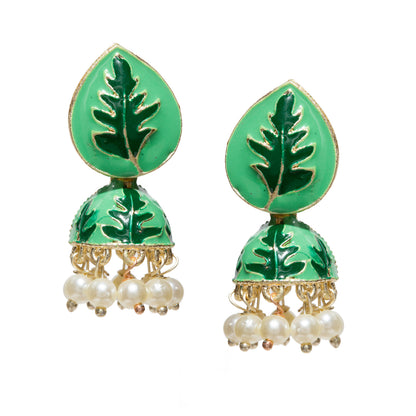 Bindhani-Gold-Plated-Mint-Color-Green-Meenakari-Small-Jhumki-For-Women-and-Teenage-Girls