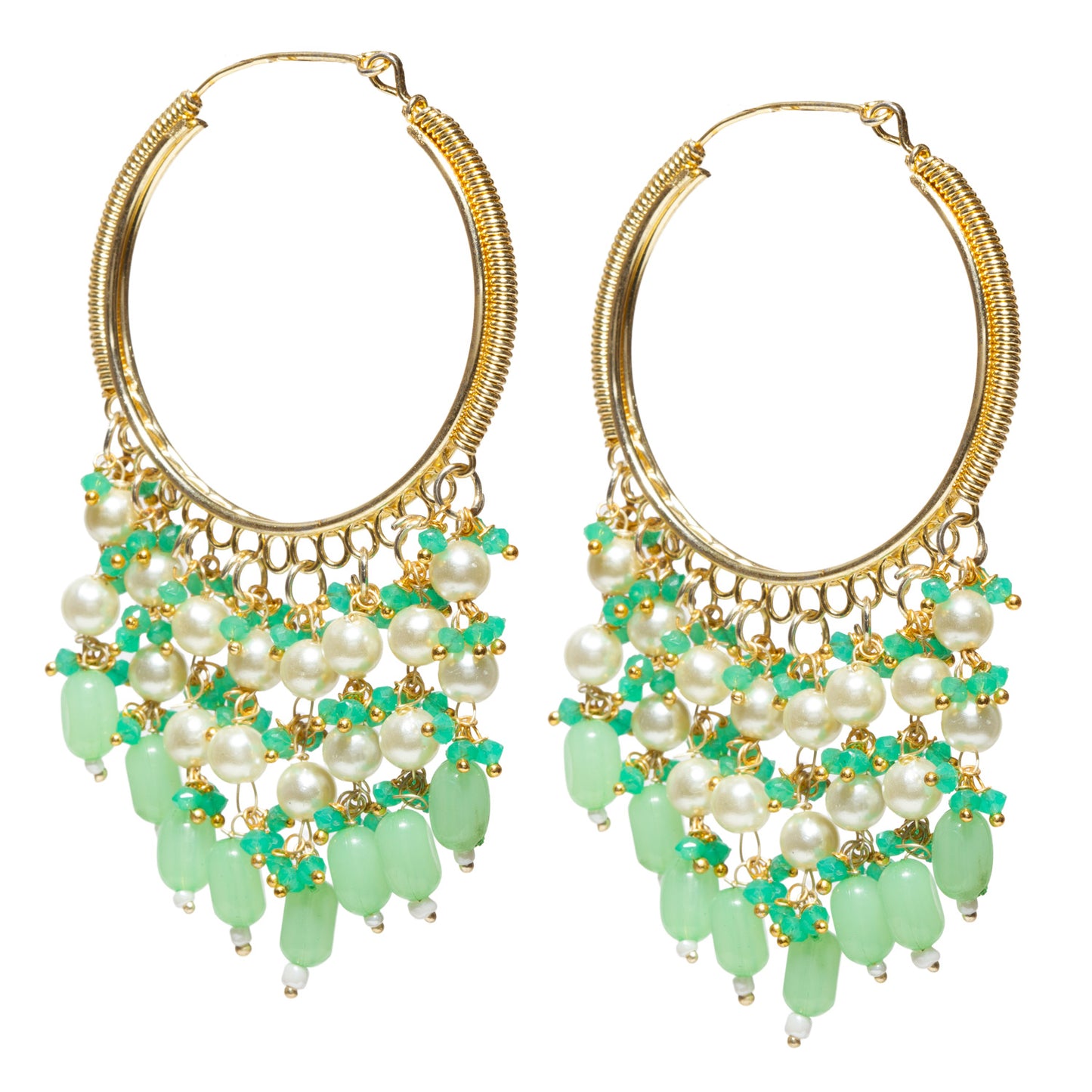 Bindhani-Gold-Plated-Mint-Green-Beaded-Pearl-Drops-Hoop-Earrings-For-Women-and-Girls