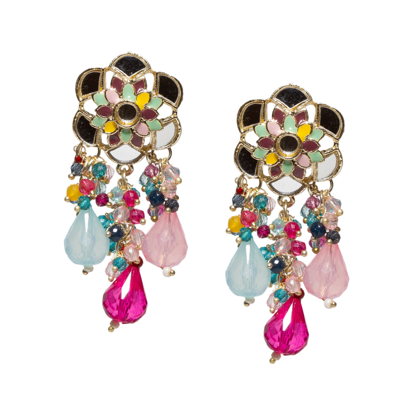 Small Mirror Work Color Drop Earrings