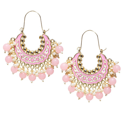 Bindhani-Gold-Plated-Multicolor-Baby-Pink-Meenakari-Cluster-Beaded-Drops-Crescent-Hoop-Earring-For-Women-and-Girls