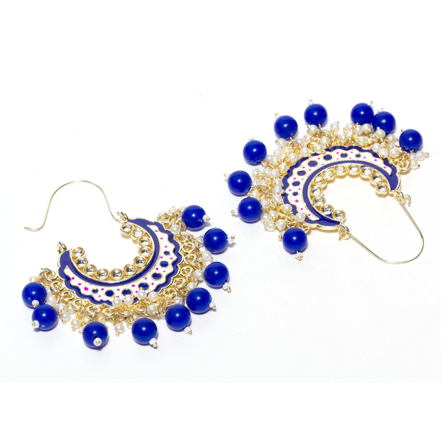 Bindhani-Gold-Plated-Multicolor-Blue-Meenakari-Cluster-Beaded-Drops-Crescent-Hoop-Earring-For-Women-and-Girls