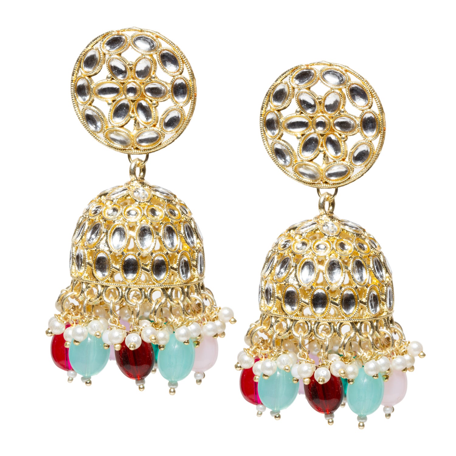 Bindhani-Gold-Plated-Multicolor-Drop-Kundan-Jhumka-Earrings-For-Women-and-Girls