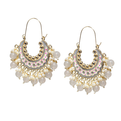 Bindhani-Gold-Plated-Multicolor-Grey-Meenakari-Cluster-Beaded-Drops-Crescent-Hoop-Earring-For-Women-and-Girls