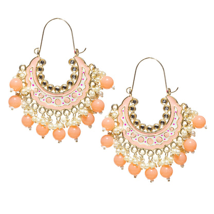 Bindhani-Gold-Plated-Multicolor-Orange-Meenakari-Cluster-Beaded-Drops-Crescent-Hoop-Earring-For-Women-and-Girls