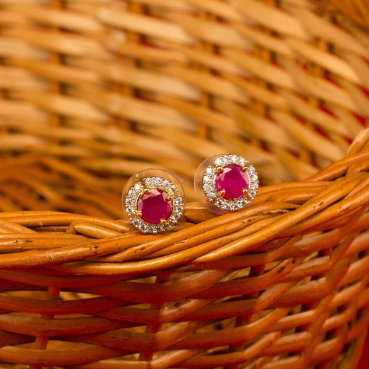 Ruby Pink  Cubic Zirconia CZ Studs Earrings