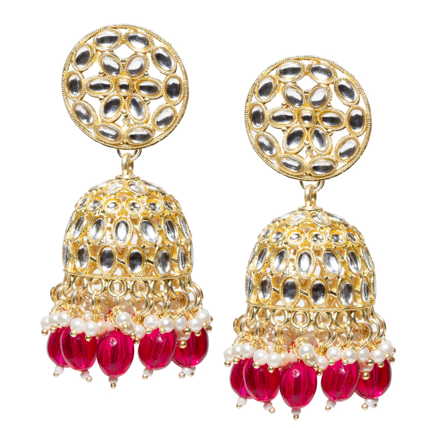 Bindhani-Gold-Plated-Pink-Color-Drop-Kundan-Jhumka-Earrings-For-Women-and-Girls