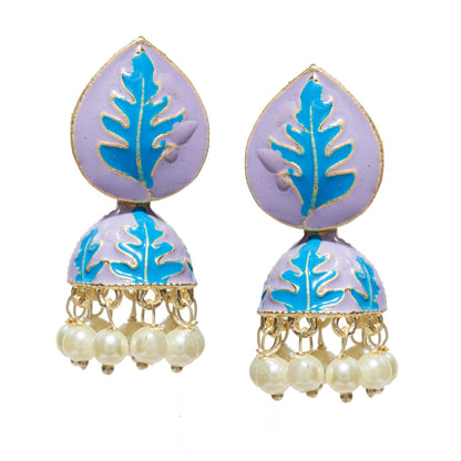 Bindhani-Gold-Plated-Purple-Color-Meenakari-Small-Jhumki-For-Women-and-Teenage-Girls