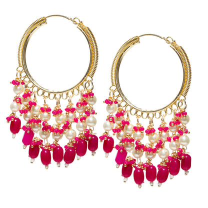 Bindhani-Gold-Plated-Rani-Pink-Beaded-Pearl-Drops-Hoop-Earrings-For-Women-and-Girls