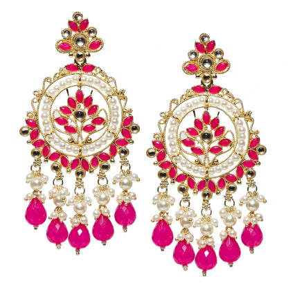 Bindhani-Gold-Plated-Rani-Pink-Color-Drop-Kundan-Stone-Chandbali-Earrings-For-Women-and-Girls