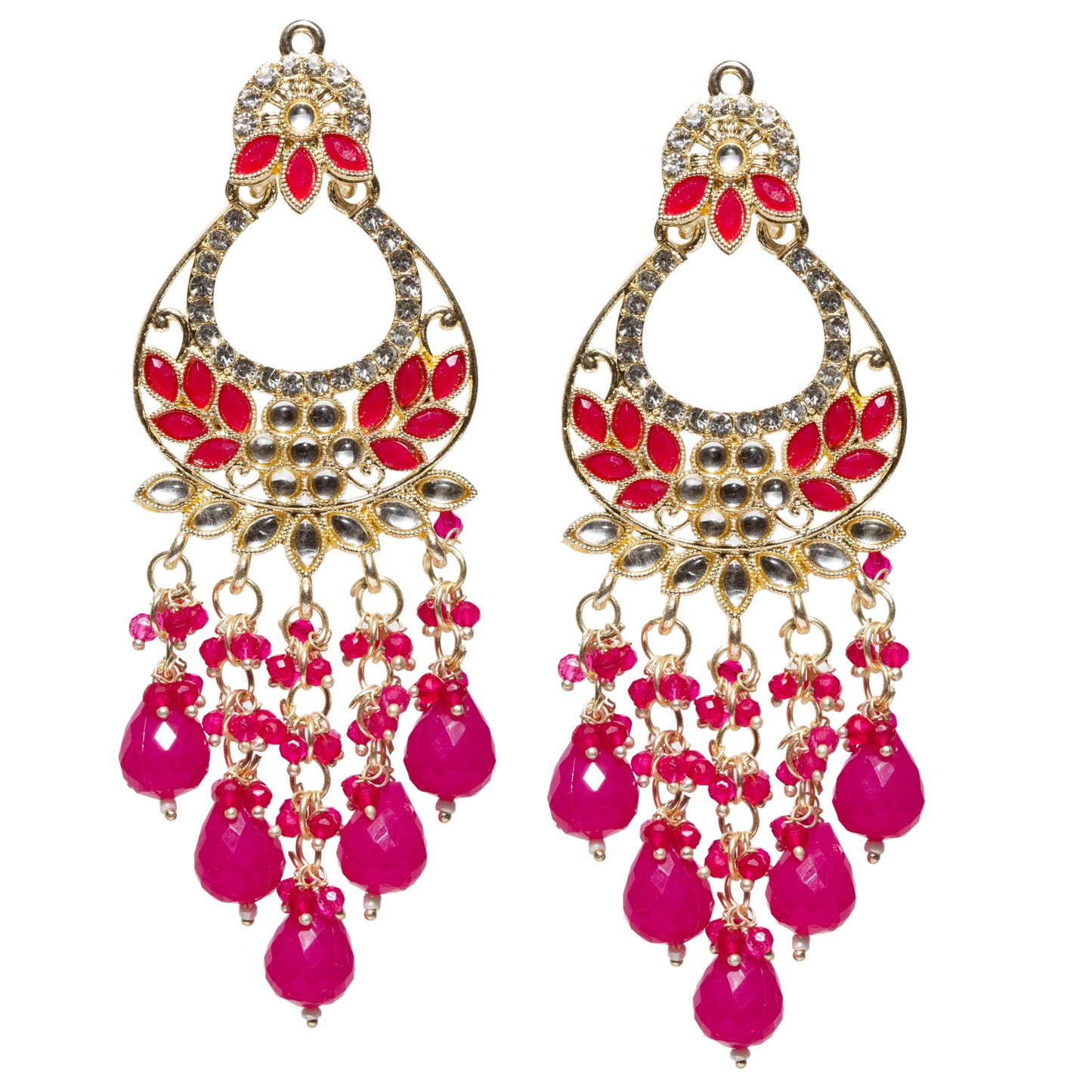 Bindhani-Gold-Plated-Rani-Pink-Color-Kundan-Long-Earrings-For-Women-and-Girls