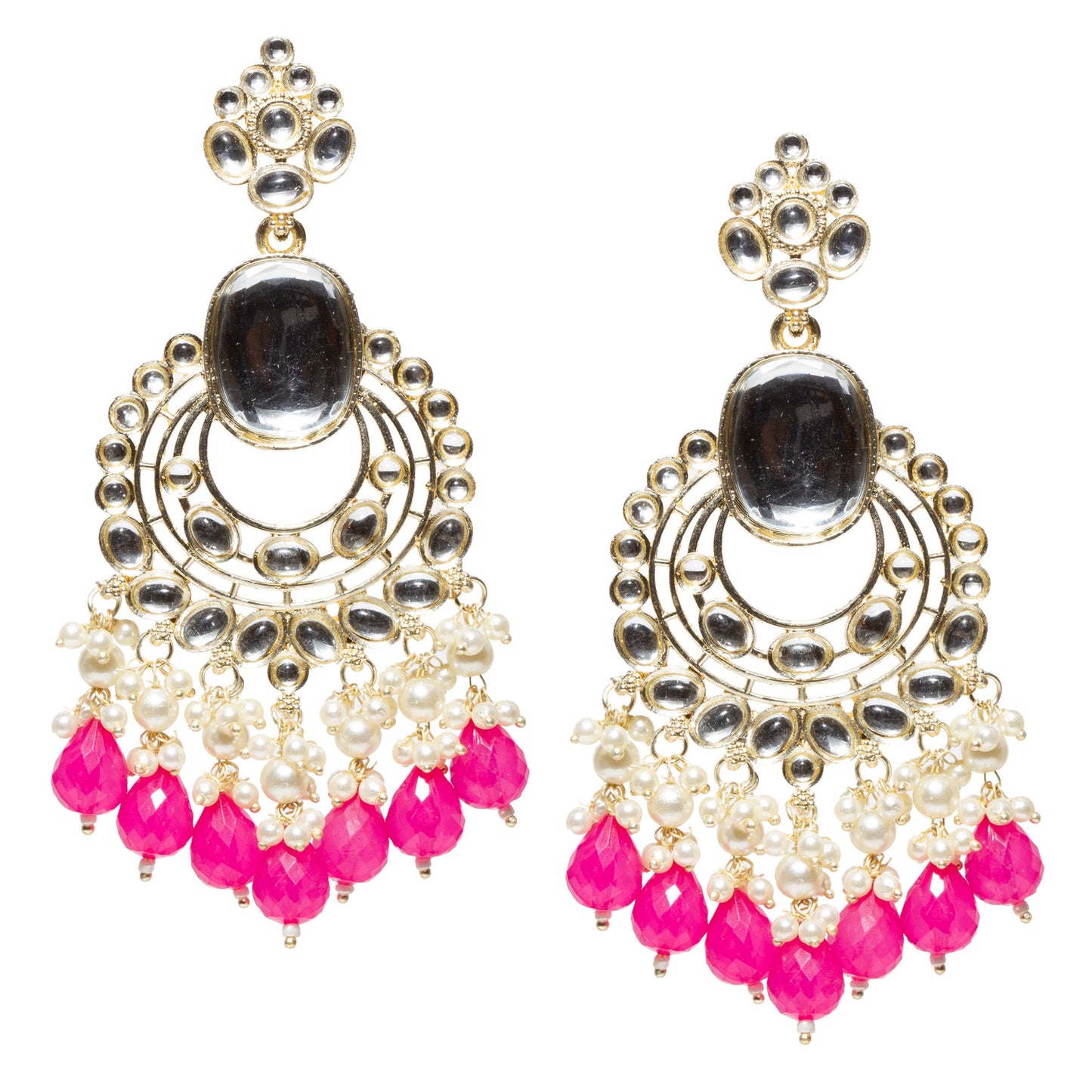 Bindhani-Gold-Plated-Rani-Pink-Color-Long-Kundan-Earrings-For-Women-and-Girls