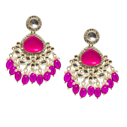 Bindhani-Gold-Plated-Rani-Pink-Drops-Kundan-Stone-Earrings-Women-and-Girls