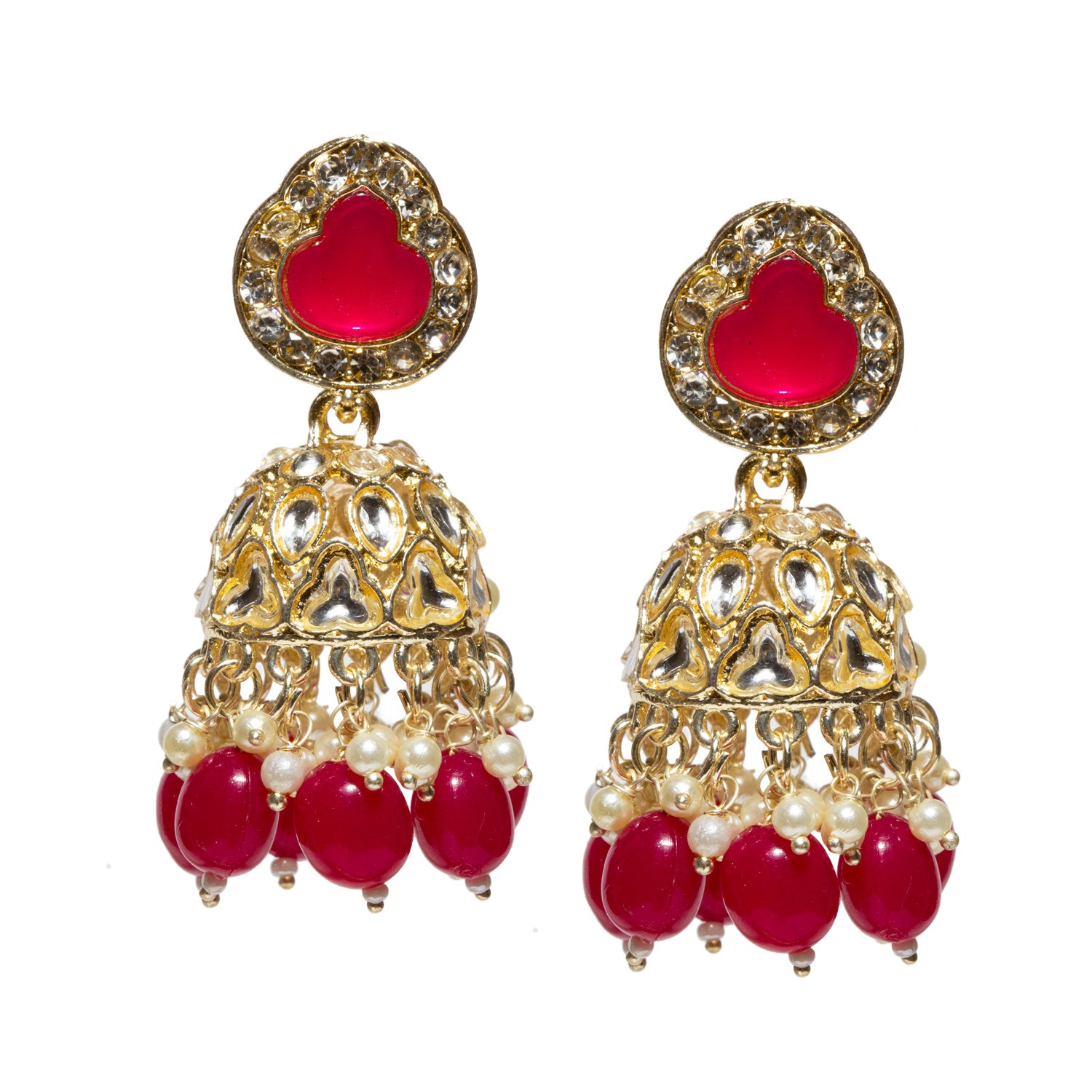 Bindhani-Gold-Plated-Rani-Pink-Drops-Stone-Kundan-Jhumka-Earrings-For-Women-and-Girls