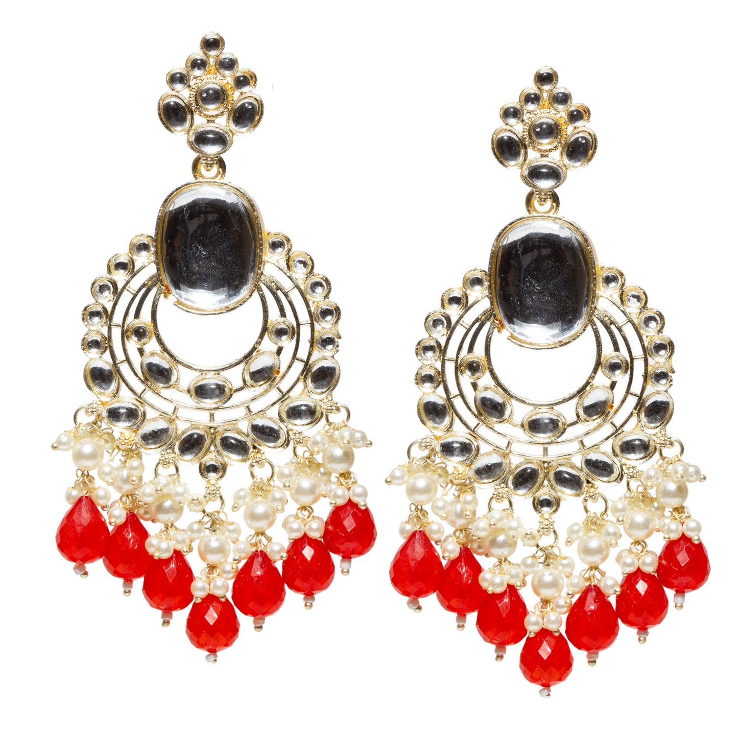 Bindhani-Gold-Plated-Red-Color-Long-Kundan-Earrings-For-Women-and-Girls