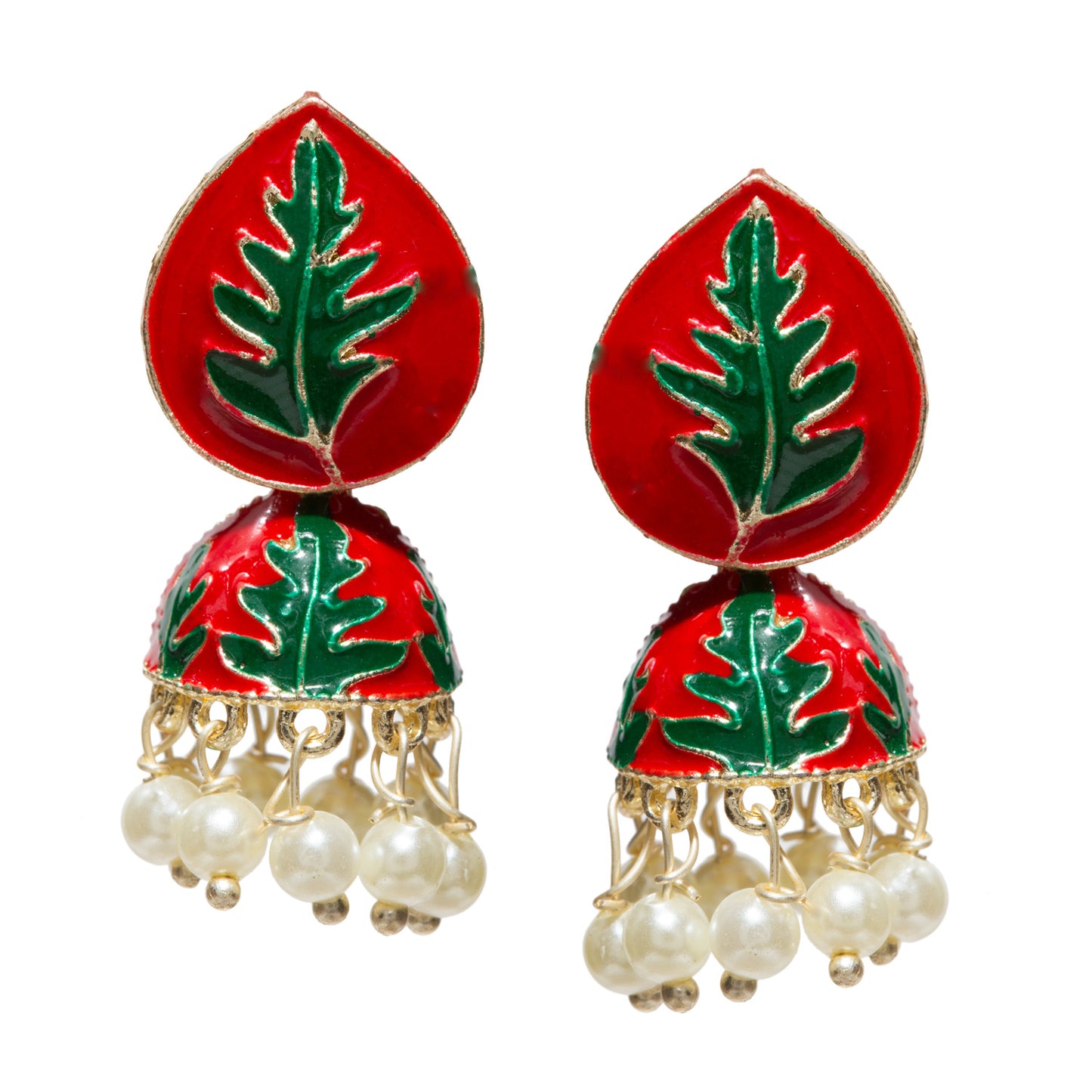 Bindhani-Gold-Plated-Red-Meenakari-Small-Jhumki-For-Women-and-Girls