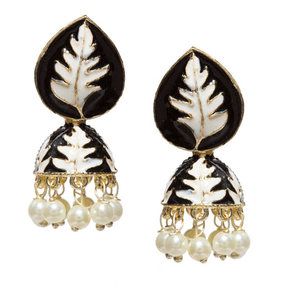 Bindhani-Gold-Plated-Small-Black-Color-Meenakari-Jhumka-For-Women-and-Teenage-Girls