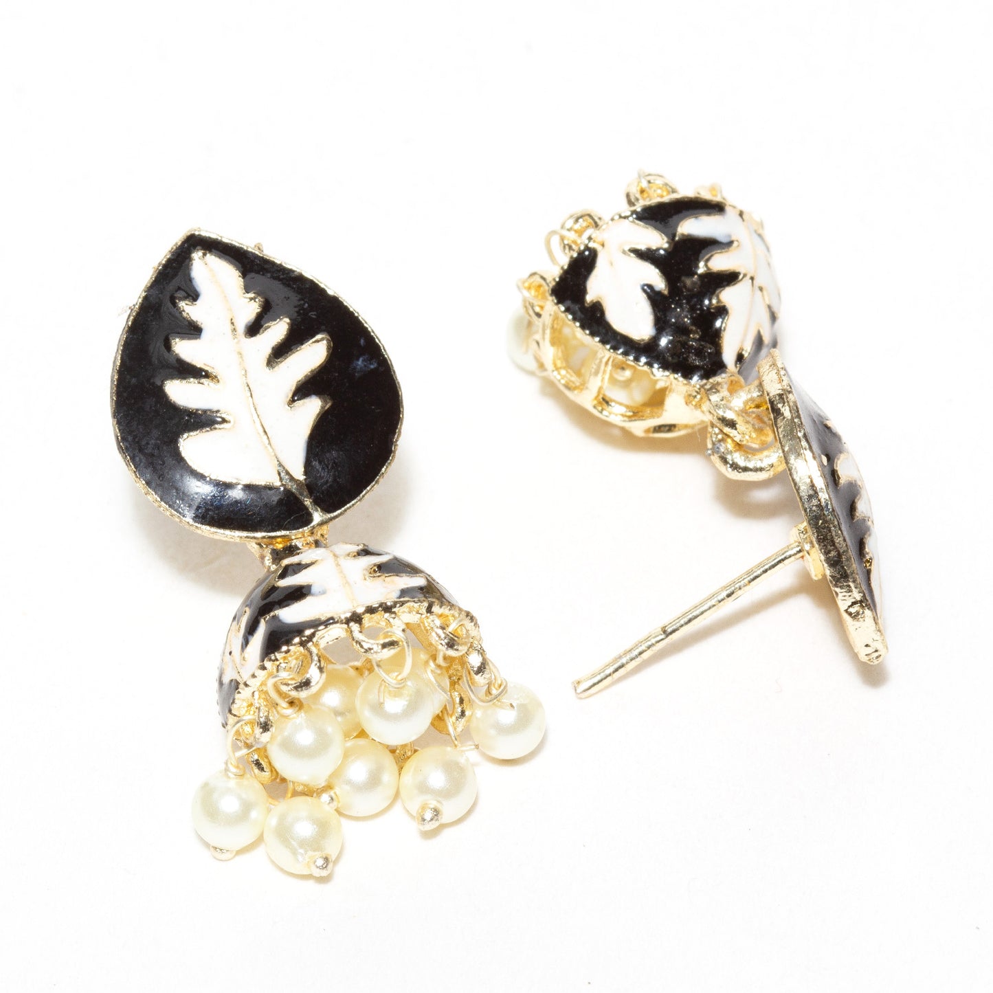 Bindhani-Gold-Plated-Small-Black-Color-Meenakari-Jhumki-For-Women-and-Teenage-Girls