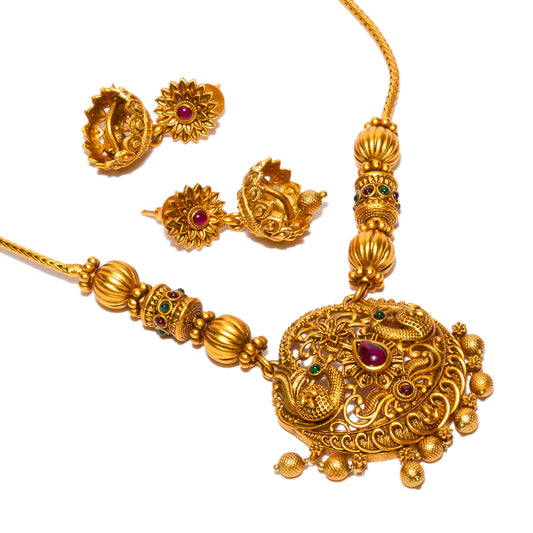 Bindhani-Gold-Plated-South-Indian-Purple-Stone-Beads-Necklace-Pendant-Set-For-Women