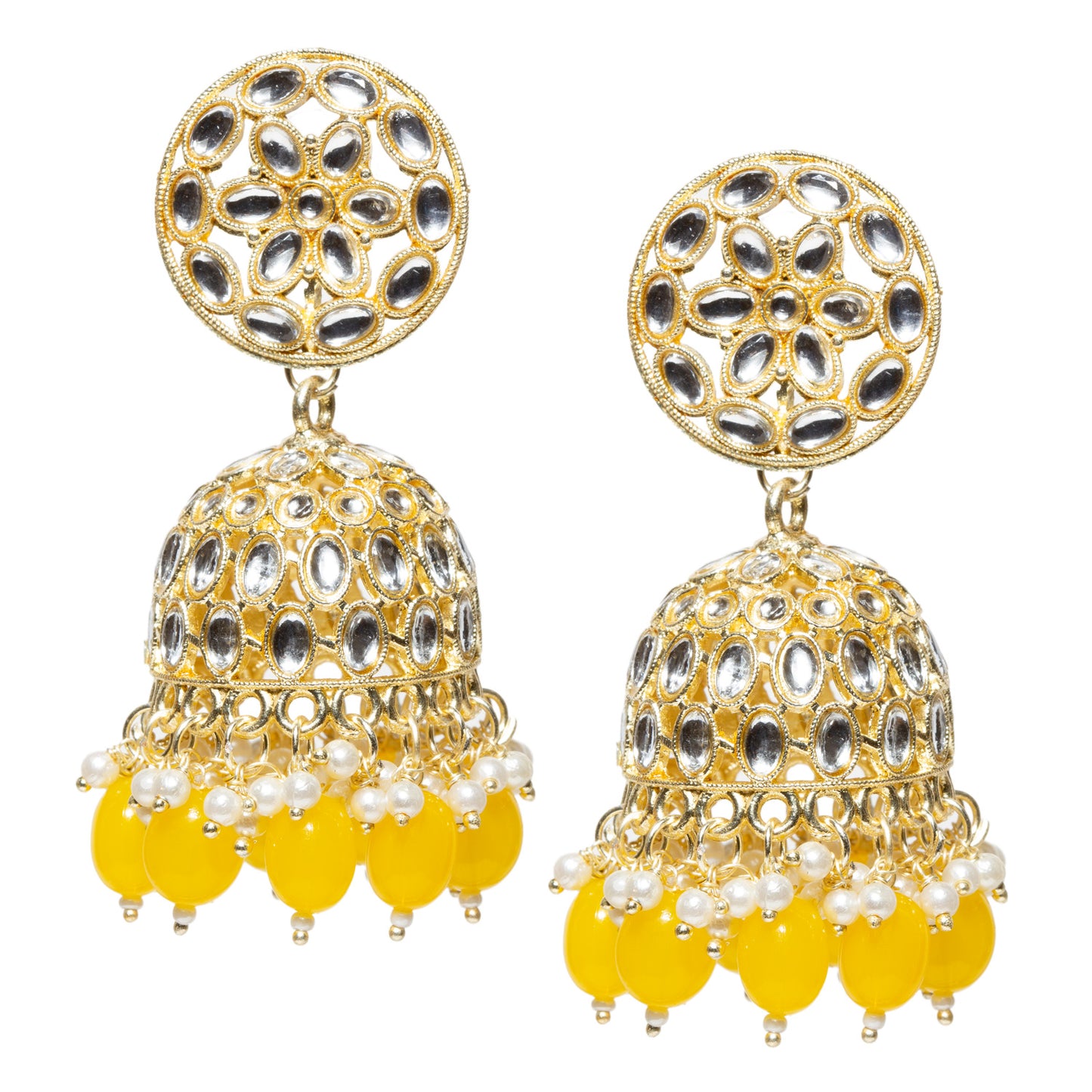 Bindhani-Gold-Plated-Yellow-Color-Drop-Kundan-Jhumka-Earrings-For-Women-and-Girls