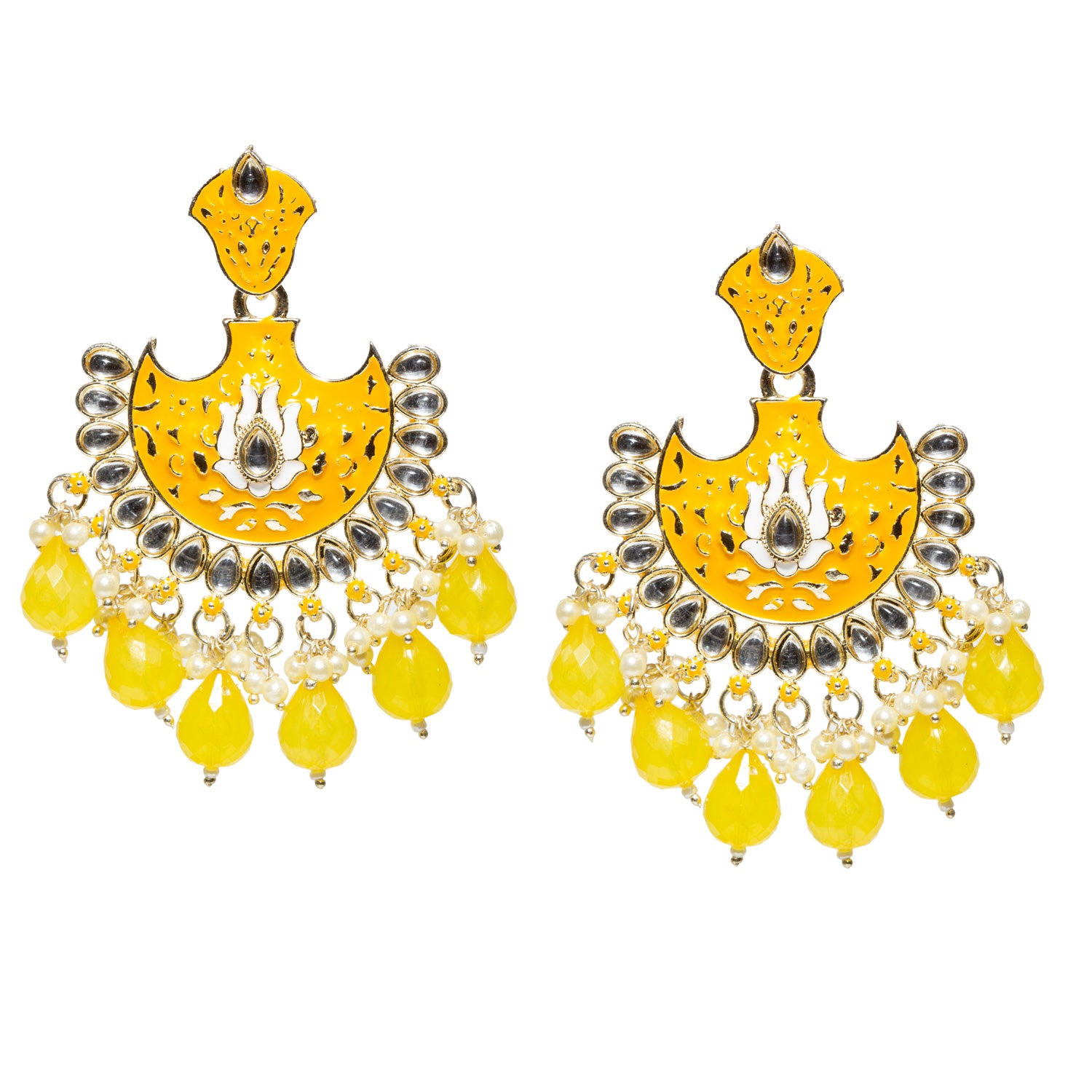 Bindhani-Gold-Plated-Yellow-Color-Drop-Meenakari-Kundan-Earrings-For-Women-and-Girls