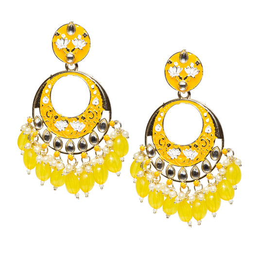 Bindhani-Gold-Plated-Yellow-Drop-Kundan-Dangler-Meenakari-Earrings-For-Women-and-Girls