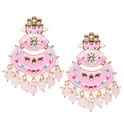 Bindhani-Gold-plated-Baby-Pink-Color-Meenakari-Earrings-For-Women-and-Girls