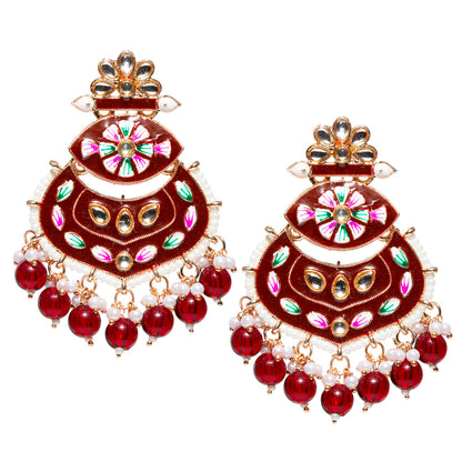 Bindhani-Gold-plated-Maroon-Color-Meenakari-Earrings-For-Women-and-Girls