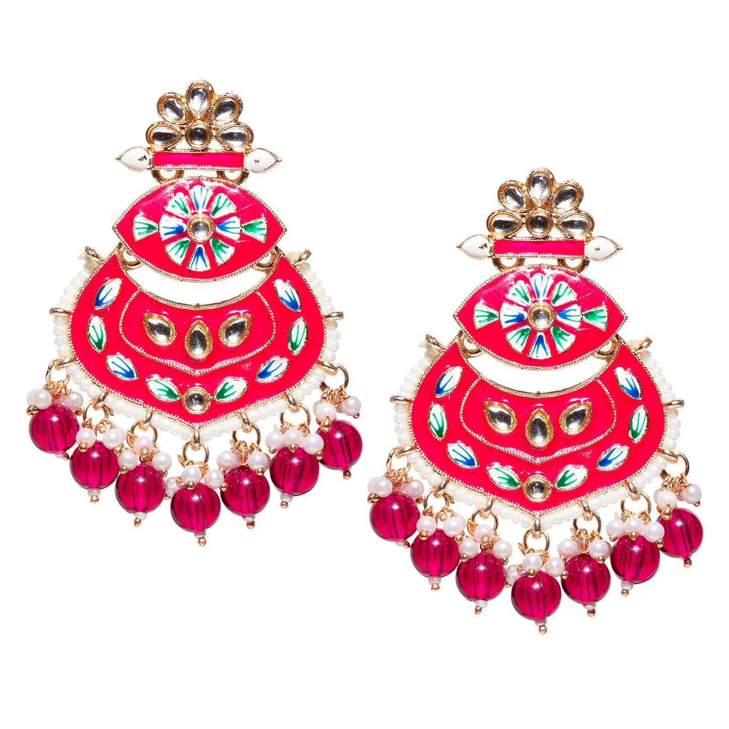 Bindhani-Gold-plated-Rani-Pink-Color-Meenakari-Earrings-For-Women-and-Girls