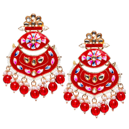 Bindhani-Gold-plated-Red-Color-Meenakari-Earrings-For-Women-and-Girls