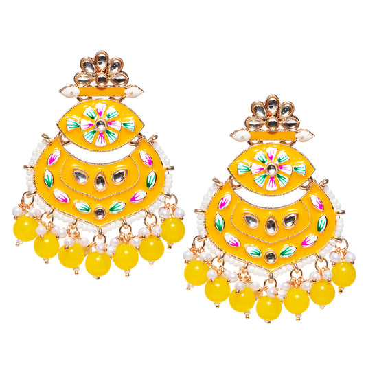 Bindhani-Gold-plated-Yellow-Color-Meenakari-Earrings-For-Women-and-Girls