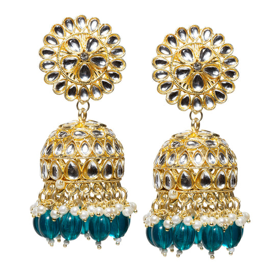 Bindhani-Green-Color-Drop-Kundan-Jhumka-Earrings-For-Women-and-Girls