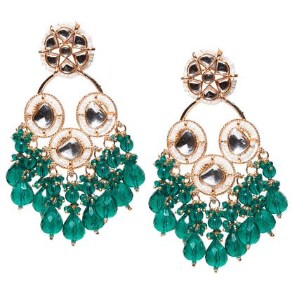 Bindhani-Green-Color-Drop-Long-Kundan-Earrings-For-Women-and-Girls