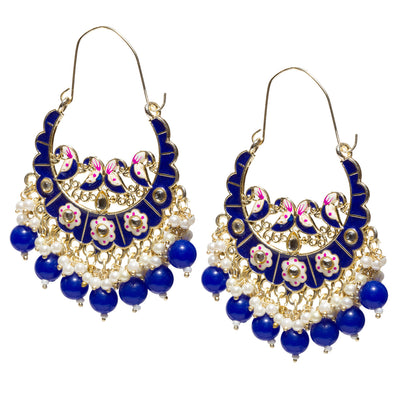 Bindhani-Handmade-Gold-Plated-Blue-Color-Meenakari-Cluster-Beaded-Drops-Crescent-Hoop-Earring-For-Women-and-Girls