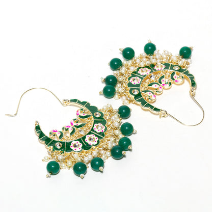 Bindhani-Handmade-Gold-Plated-Green-Color-Meenakari-Cluster-Beaded-Drops-Crescent-Hoop-Earring-For-Women-and-Girls