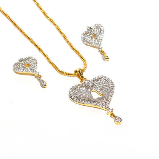 Bindhani-Heart-Shaped-Cubic-Zirconia-Pendant-Studs-With-Chain