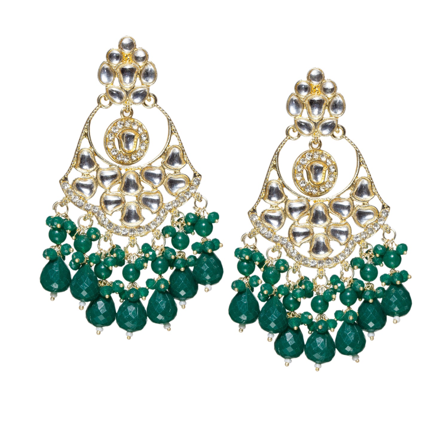 Kundan Stone Color Drop Large Earrings