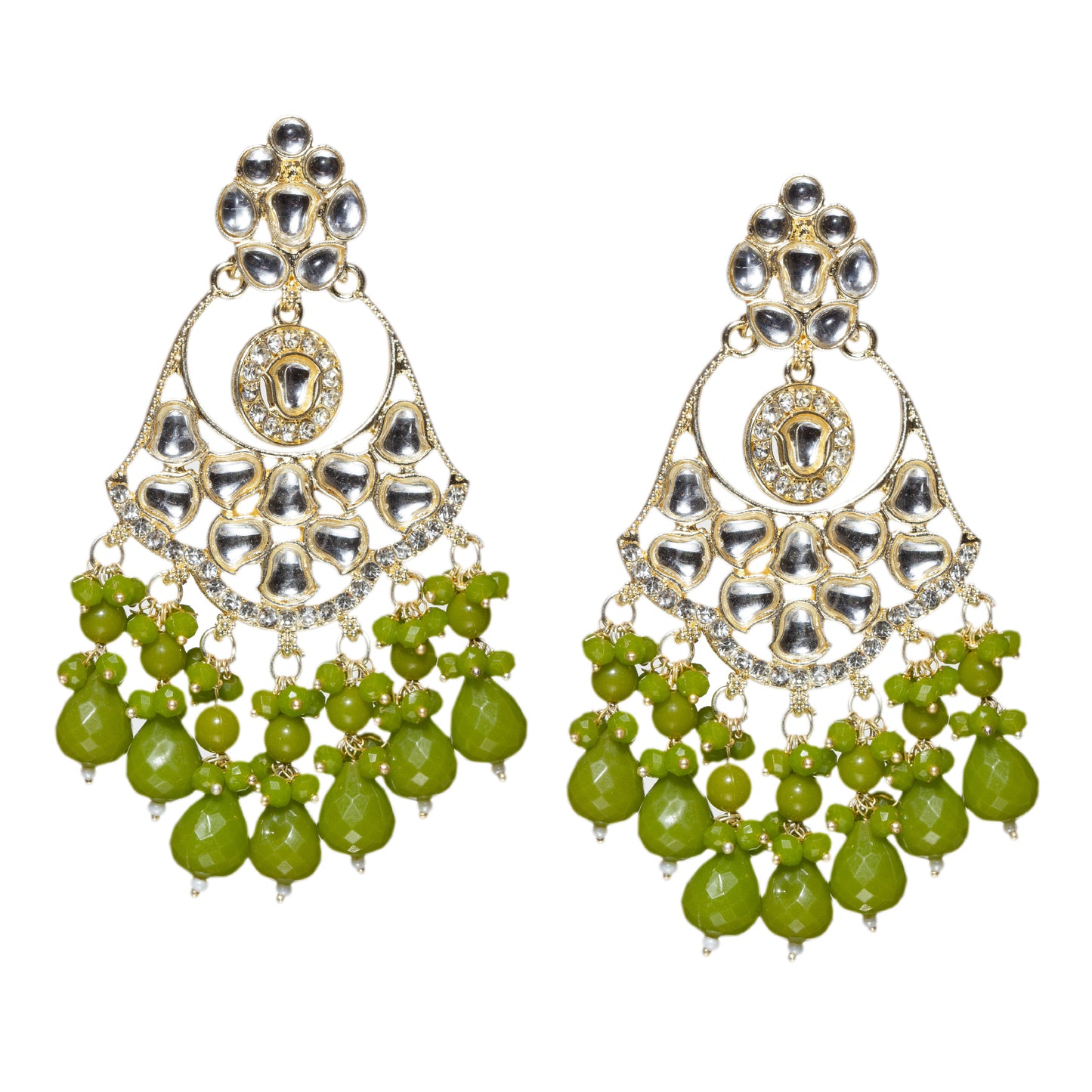 Kundan Stone Color Drop Large Earrings