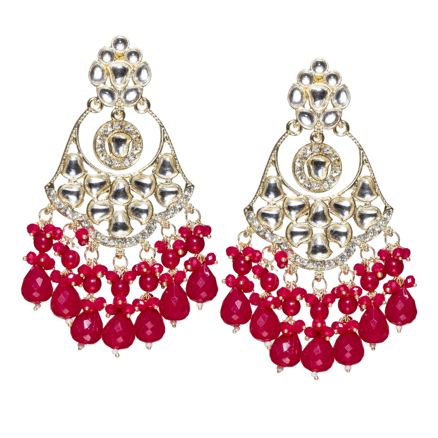 Kundan Stone Color Drop Large Earrings