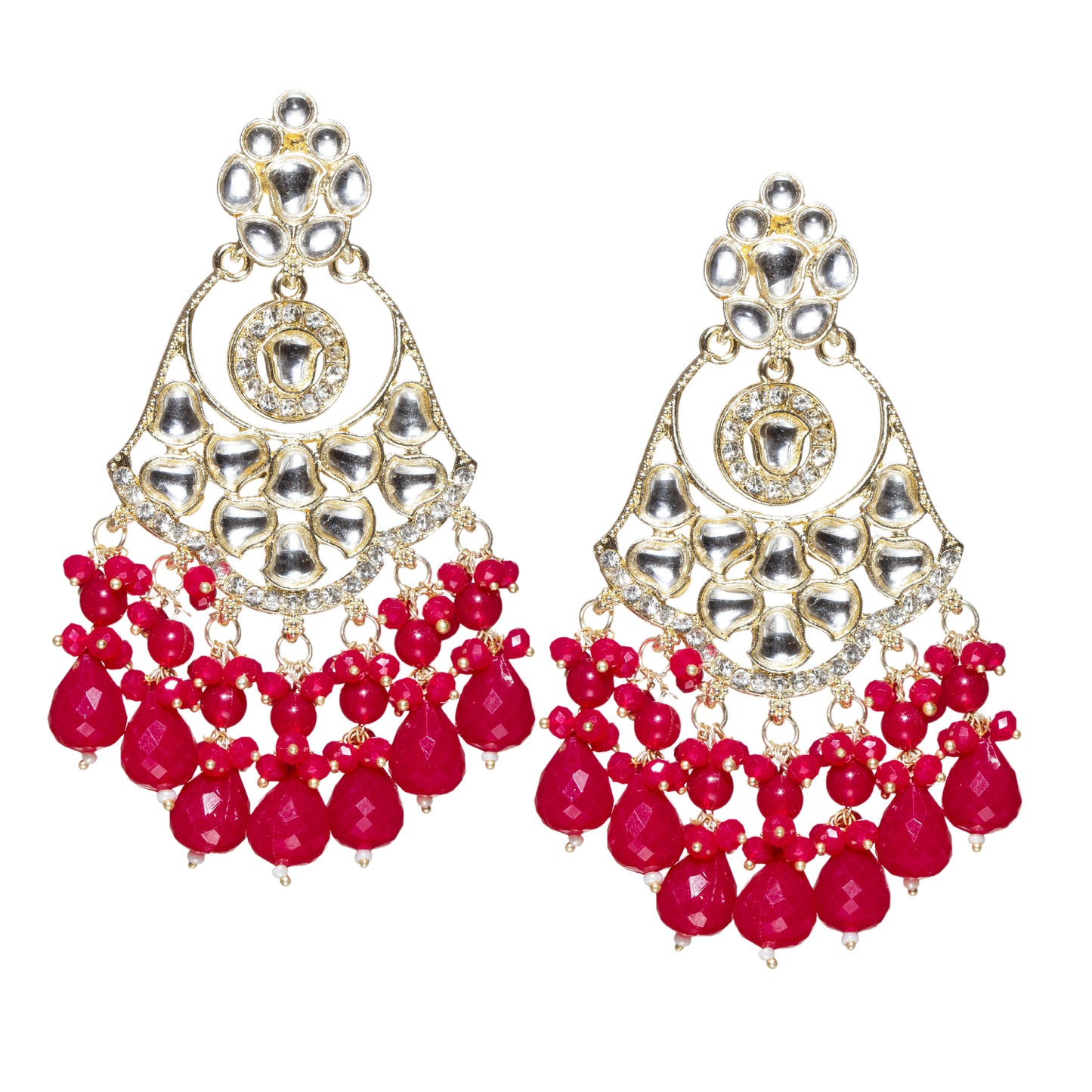 Kundan Stone Color Drop Large Earrings